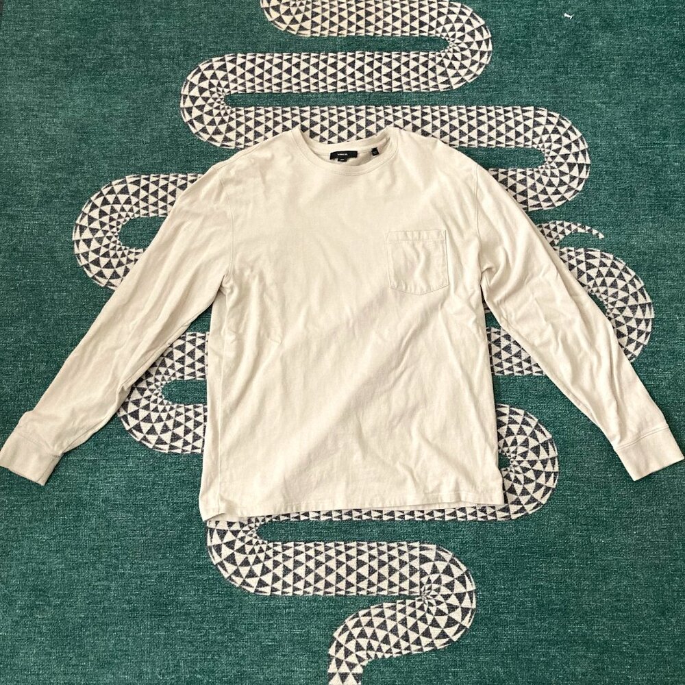 Vince Cotton Long Sleeve Pocket Crew T-Shirt - Size M